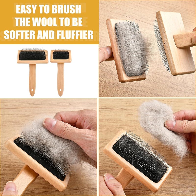 Lainballow 4 PCS Wool Carders, Wooden Hand Carders for Wool, Needle Felting Brush, Slicker Brush with Solid Wood Handle for Craft Felt Project, Dogs, Cat - Image 4